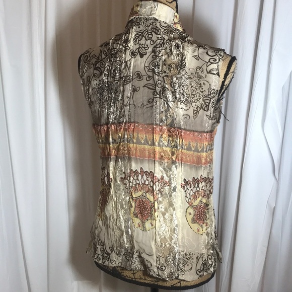 Agora Crinkle Chiffon Lace Sleeveless Blouse Snaps - Picture 3 of 7